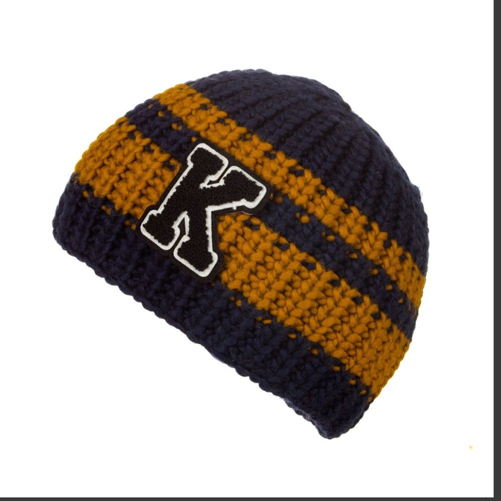 NWT Kusan Beanie with K Logo Navy Mustard PK1735
